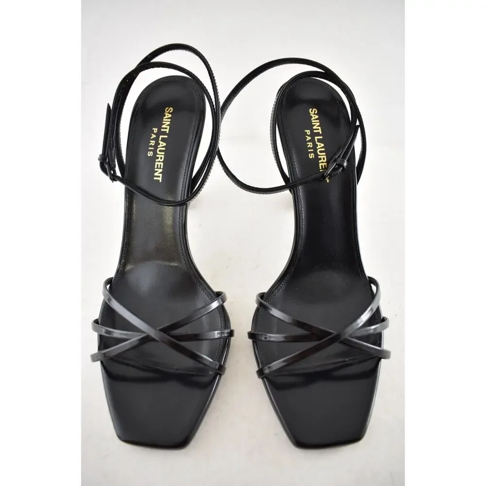 Saint Laurent Opyum 85 Black YSL Logo Heel Pump Ankle Strap Strappy Sandal 39.5 - Picture 8 of 16